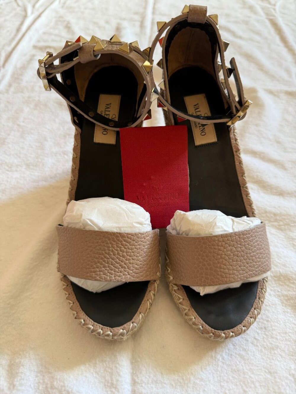 Valentino Garavani 105mm Rockstud Leather Wedge Espadrille Sandals 36